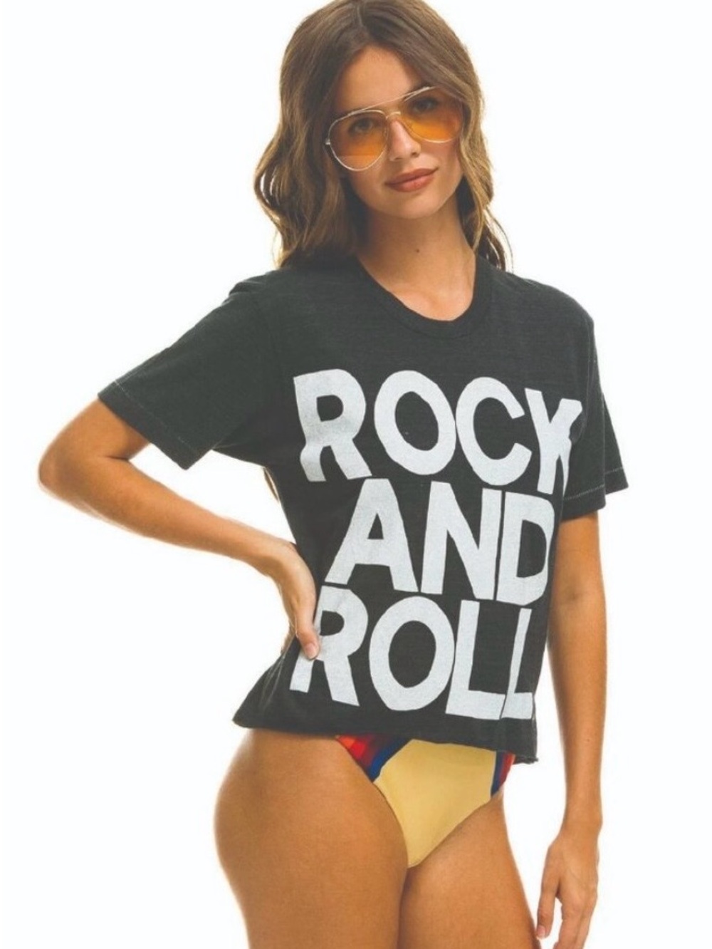 Aviator Nation Black XS Raw Hem bf style “ROCK AND ROLL”